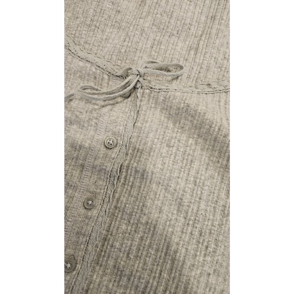 Aerie Gray Ribbed Button Front Tie Tank Top Small Petite - Picture 3 of 8